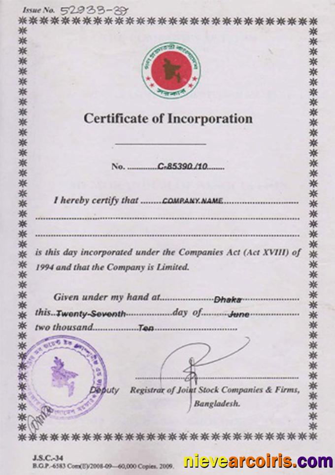 Bangladesh Certificate of Incorporation